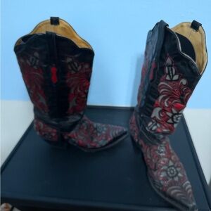 Bodacious Boot Company Black/Grey/Red Goat & Calf Inlaid Western. Boots - 7.5